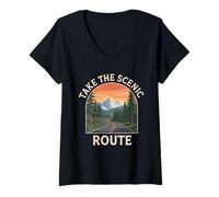 Womens Take the Scenic Road Nature Road Travel Design V-Neck T-Shirt