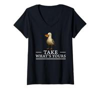 Women's Take What's Yours Funny Seagull Motivational Mindset Quote V-Neck T-Shirt
