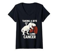 Womens Taking a Bite Out of Lung Cancer, Tyrannosaurus, Dinosaur V-Neck T-Shirt