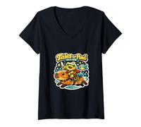 Women's Tales from The Pond Frog Capybara Funny Retro Vintage V-Neck T-Shirt
