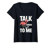 Women's Talk Birdie to Me Flamingo Funny Mini Golf V-Neck T-Shirt