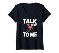 Women's Talk Birdie to Me Flamingo Funny Mini Golf V-Neck T-Shirt