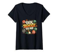 Women's Talk Bocce to Me Italian Retro Bocce Ball Player Team V-Neck T-Shirt