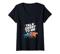 Womens Talk derby to me Horse Racing Equestrian Love V-Neck T-Shirt