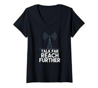 Women's Talk Far Reach Further Ham Radio Operator V-Neck T-Shirt
