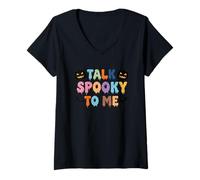 Womens Talk Spooky to Me Halloween Statement V-Neck T-Shirt