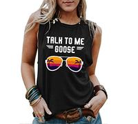 Womens Talk to Me Goose Graphic T-Shirt Vacation Sleeveless Yoga Tees Casual Round Neck Tank Tops Black L