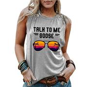 Womens Talk to Me Goose Graphic T-Shirt Vacation Sleeveless Yoga Tees Casual Round Neck Tank Tops Light Grey S