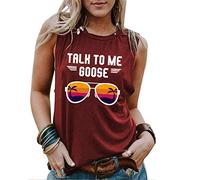 Womens Talk to Me Goose Graphic T-Shirt Vacation Sleeveless Yoga Tees Casual Round Neck Tank Tops Wine Red L