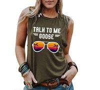 Womens Talk to Me Goose Graphic T-Shirt Vacation Sleeveless Yoga Tees Casual Round Neck Tank Vest Tops ArmyGreen L
