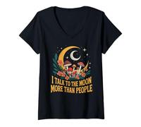 Womens Talk to The Moon Witchcraft Moon Goth Occult V-Neck T-Shirt