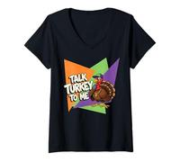 Womens Talk Turkey to Me | Hip-Hop Thanksgiving Turkey with Mic Tee V-Neck T-Shirt