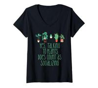 Women's Talking to Plants Counts AS Socializing Funny Introvert Meme V-Neck T-Shirt