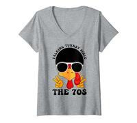Womens Talking Turkey Since The 70s Thanksgiving Fall Funky V-Neck T-Shirt