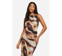 Womens Tall Abstract Print Mesh Cowl Top - Black - 18, Black