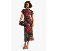 Womens Tall Bold Floral Ruched Drape Midaxi Dress - Black - 8, Black