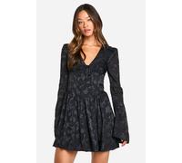Womens Tall Burnout Floral Corset Detail Skater Dress - Black - 6, Black