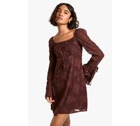 Womens Tall Burnout Floral Flare Sleeve Shift Dress - Brown - 8, Brown