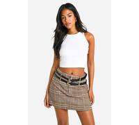 Womens Tall Check Wool Look Micro Mini Skirt - Beige - 6, Beige