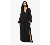 Womens Tall Chiffon V Neck Ruched Maxi Dress - Black - 10, Black