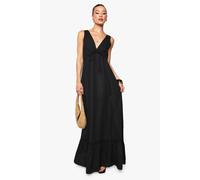 Womens Tall Cotton Poplin Ruched Tiered Maxi Dress - Black - 8, Black