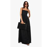 Womens Tall Cotton Poplin Seam Detail Square Neck Maxi Dress - Black - 16, Black
