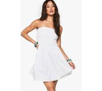 Womens Tall Cotton Poplin Shirred Mini Dress - White - 8, White