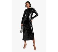 Womens Tall Crew Neck Sequin Maxi Dress - Black - 14, Black