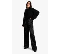 Womens Tall Crossover Waistband Satin Wide Leg Trousers - Black - 16, Black