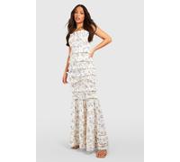 Womens Tall Floral Ruffle Tiered Midaxi Dress - White - 12, White