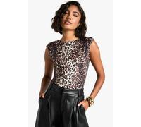 Womens Tall Leopard Print Shoulder Pad Bodysuit - Multi - 6, Multi