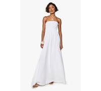 Womens Tall Linen Shirred Bandeau Maxi Dress - White - 14, White