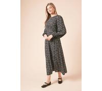 Womens Tall Mono Abstract Shirred Cuff Long Sleeve Midi Dress Mono 8