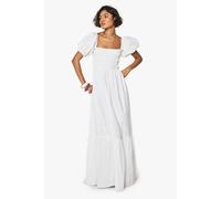 Womens Tall Puff Sleeve Shirred Midaxi Dress - White - 8, White