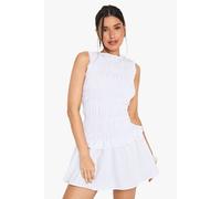 Womens Tall Shirred Sleeveless Drop Waist Skater Mini Dress - White - 16, White