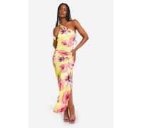 Womens Tall Slinky Asymmetric Floral Maxi Dress - Yellow - 12, Yellow