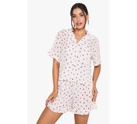 Womens Tall Strawberry Print Cheesecloth Short Pyjama Set - Red - 8, Red