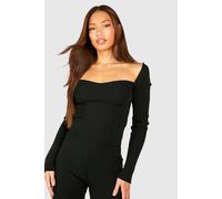 Womens Tall Sweetheart Rib Knit Fitted Top - Black - L, Black