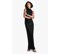 Womens Tall Tassel Sequin Racer Neck Maxi Dress - Black - 14, Black