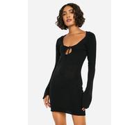 Womens Tall Tie Front Flare Sleeve Mini Dress - Black - 10, Black