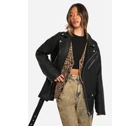 Womens Tall Ultimate Oversized Faux Leather Biker Jacket - Black - 10, Black