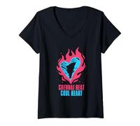 Womens Tamil Pride Sri Lanka Chennai Heat Cool Heart V-Neck T-Shirt