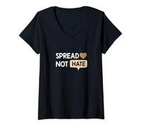 Women's Tan Color Love Not Hate Tan Graphic V-Neck T-Shirt