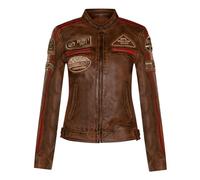 Womens Tan Leather Biker Casual Racing Moto Badges Jacket