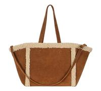 Women's Tan Suede Shearling Leather Tote Bag Handmade Shopper Bag Shoulder Purse 8077