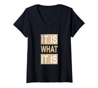 Womens Tan What It is Tan Color Graphic V-Neck T-Shirt