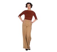 Womens Tan Wide Leg High Waist Vintage 50s Retro Button Trousers BANNED Apparel