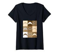 Women's Tan3 Color Shark Bite Grid Tan Graphic V-Neck T-Shirt