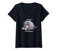 Women's Tangled Kitten Chaos - Plans Gone Wrong, Funny Cat Graphic V-Neck T-Shirt