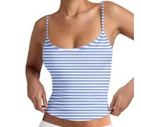 Women's Tank Top Blue White Striped Women's Vest Summer Lightweight Cotton Tank Top Tight Camisole Tops Crop Underarm Shirt U Neck Underarm Shirt Stretch Tank Tops Sleeveless Top Spaghetti T-Shirts